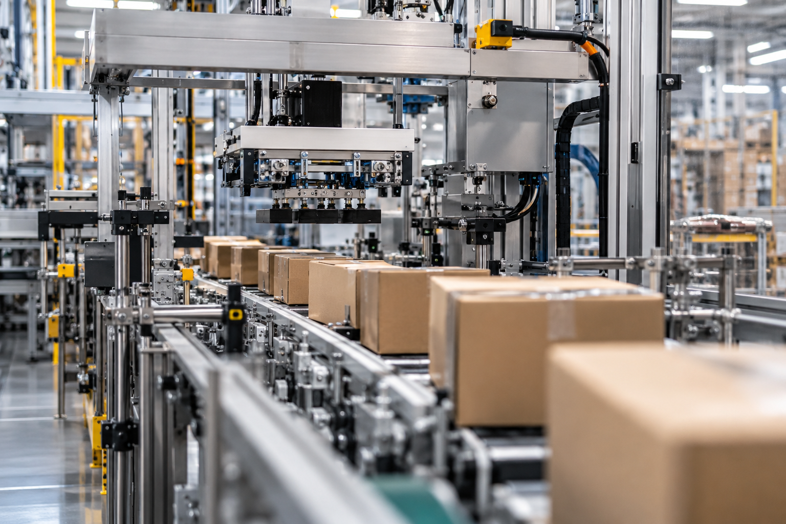 Cartons moving along an automated packaging conveyor line